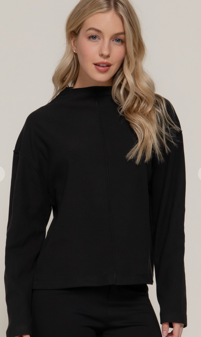 Black Mock Neck Long Sleeve Top