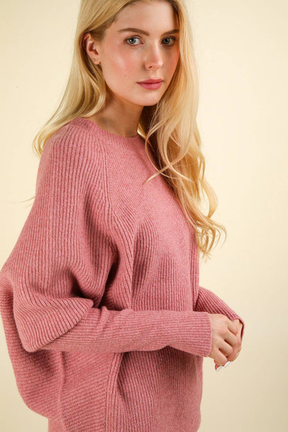 Raglan Dolman Sleeve Oversized Knit Sweater Top: PINK