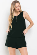 BLACK LOUNGE WEAR TOP AND SHORTS SET : Black