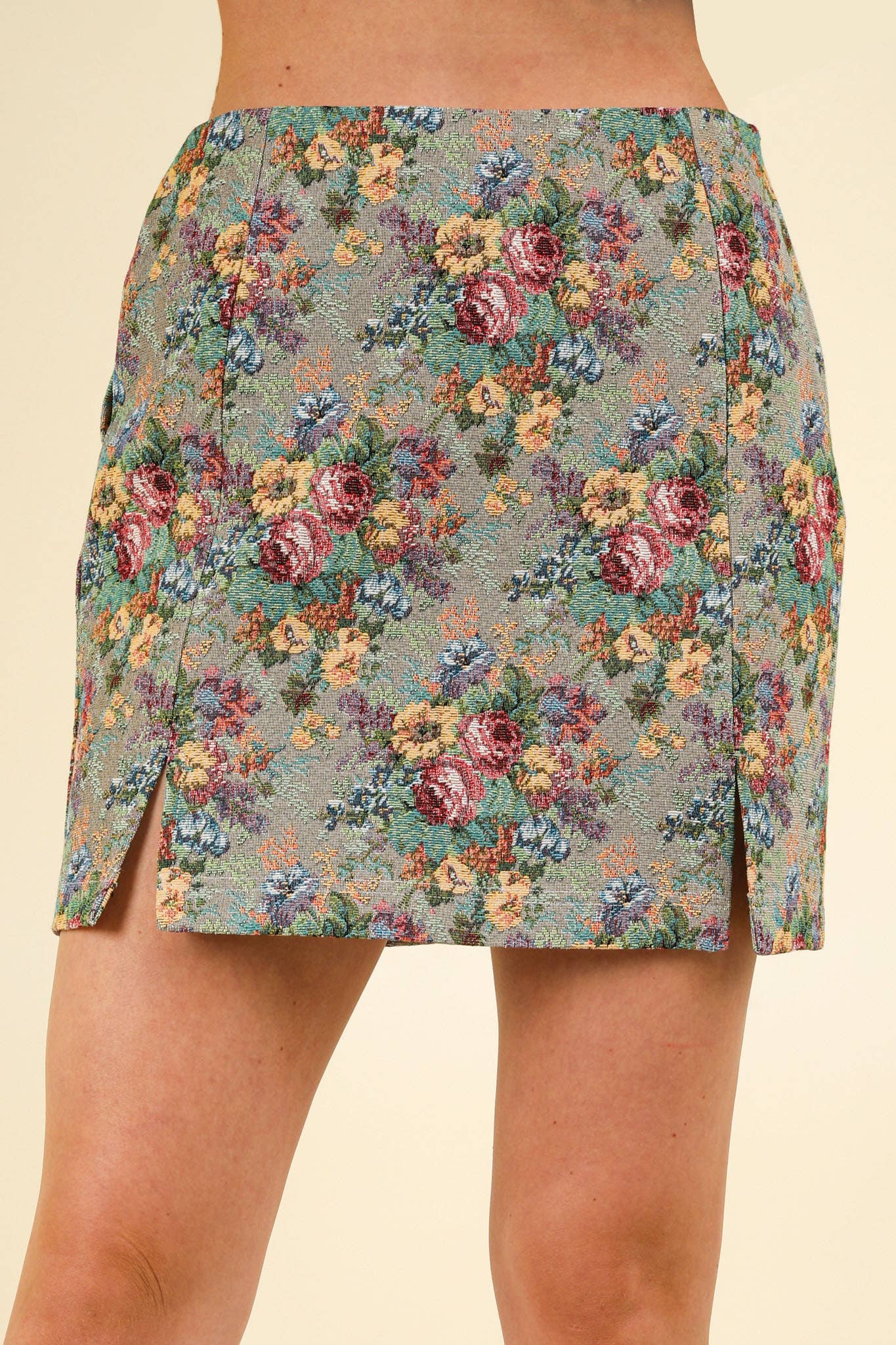 Floral Jacquard Fabric Mini Skirt