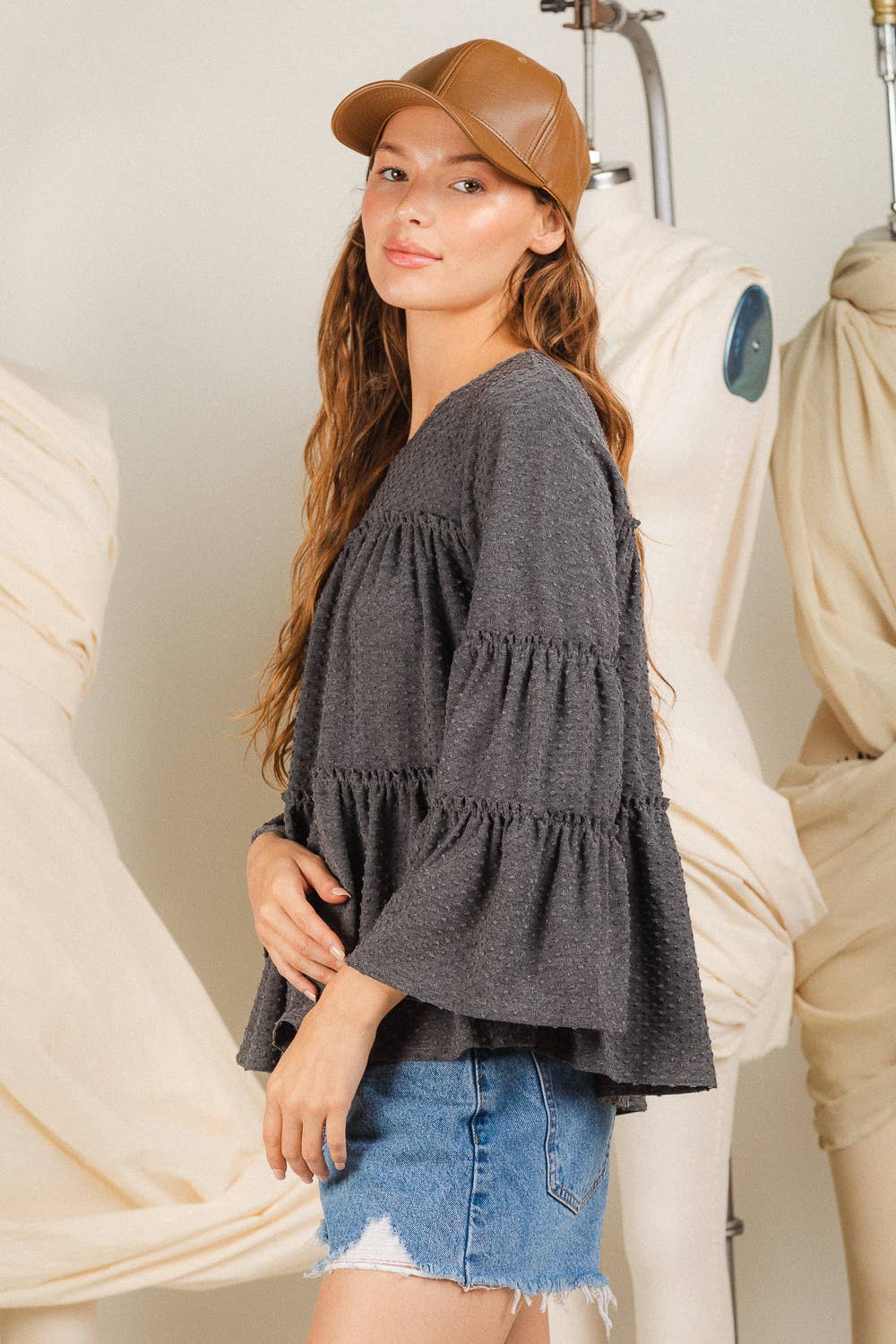 Tiered solid woven top: CHARCOAL