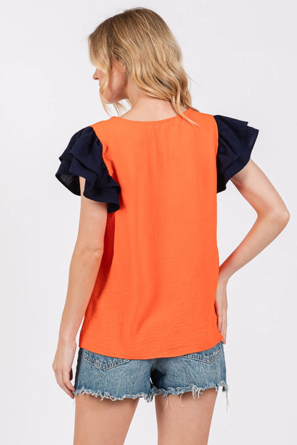 ORANGE NAVY V-NECK GAME DAY TOP