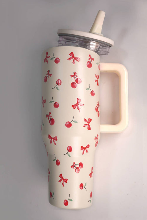 40oz SPILL FREE STAINLESS STEEL VACUUM TUMBLER : CHERRY CREAM