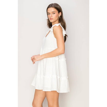 DOUBLE GAUZE TIERED MINI DRESS: OFF WHITE