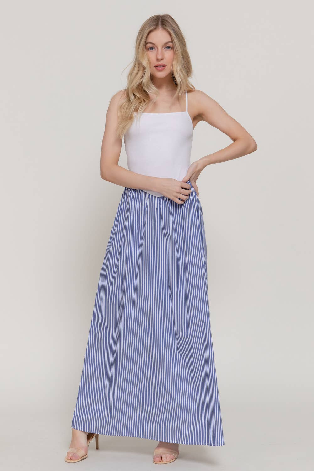 Striped Long Dress with Contrasting Cami Top