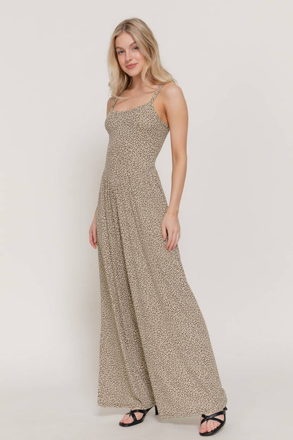 Leopard Printed Rib Bustier Style Jumpsuit: