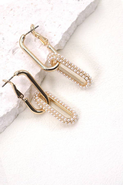 LINK CHAIN PEARL DROP EARRINGS: Gold