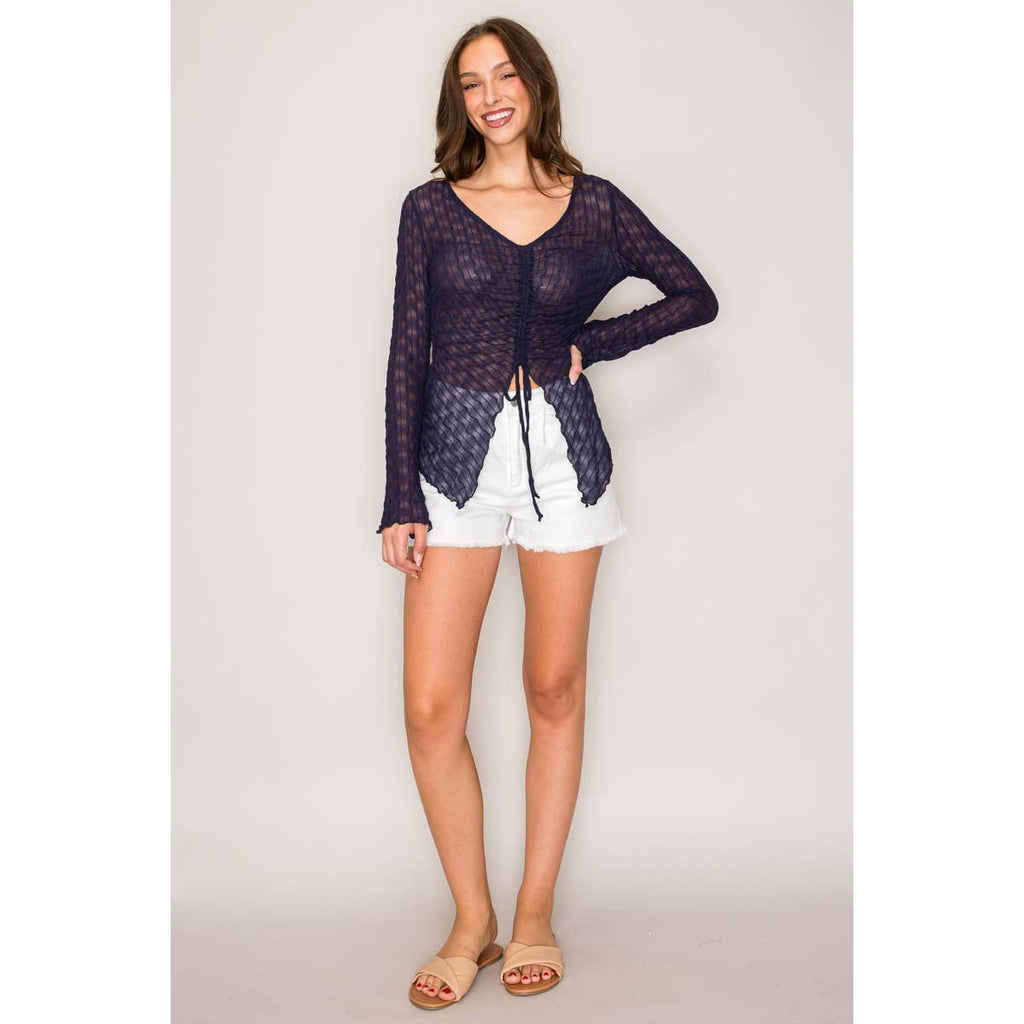Front Flyaway Long Sleeve Top: Navy