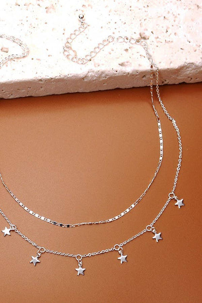DELICATE DOUBLE LAYER STAR DROP NECKLACE:SILVER