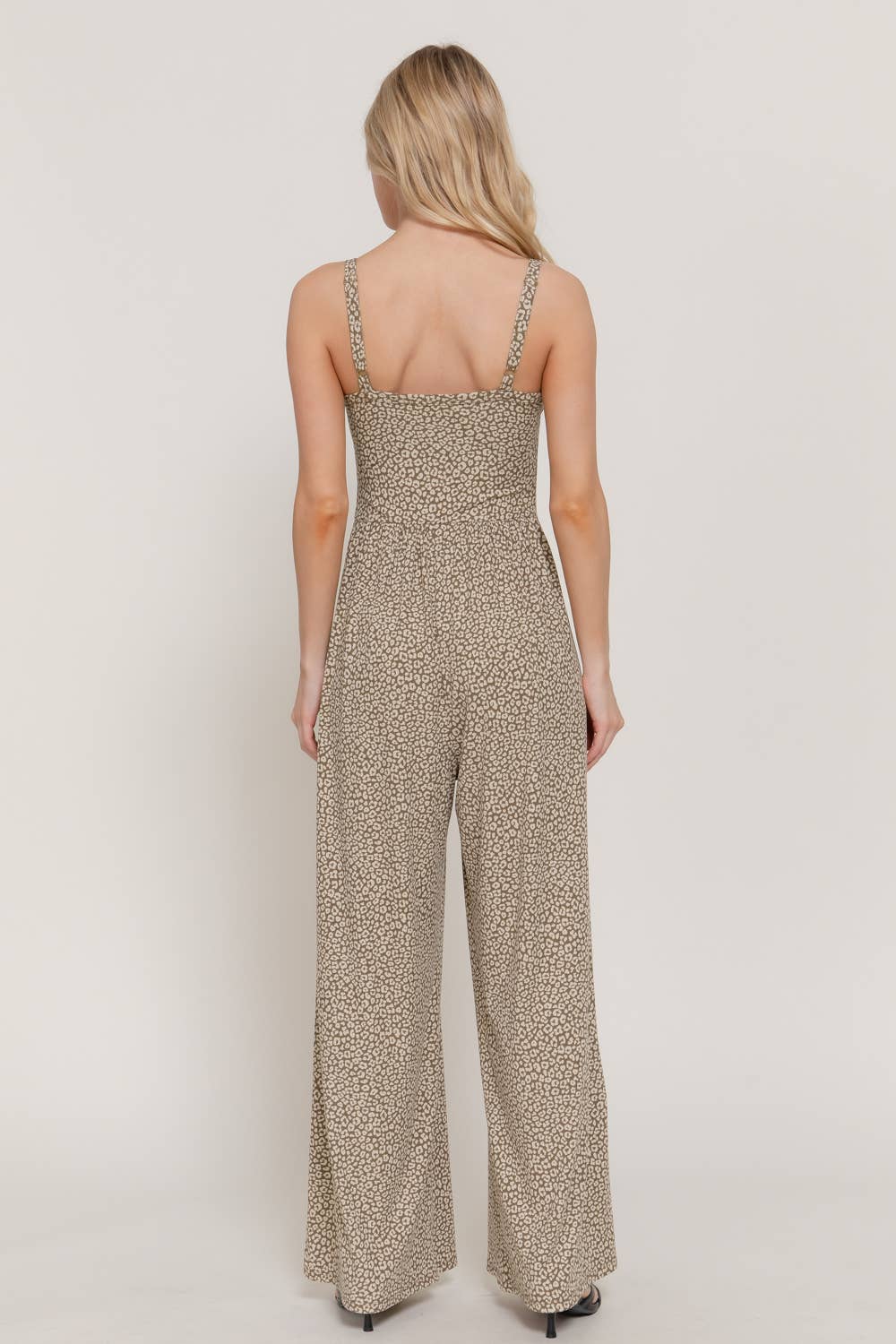 Leopard Printed Rib Bustier Style Jumpsuit: