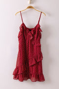 Ruffled Dotted Woven Mini Dress: RED DOT