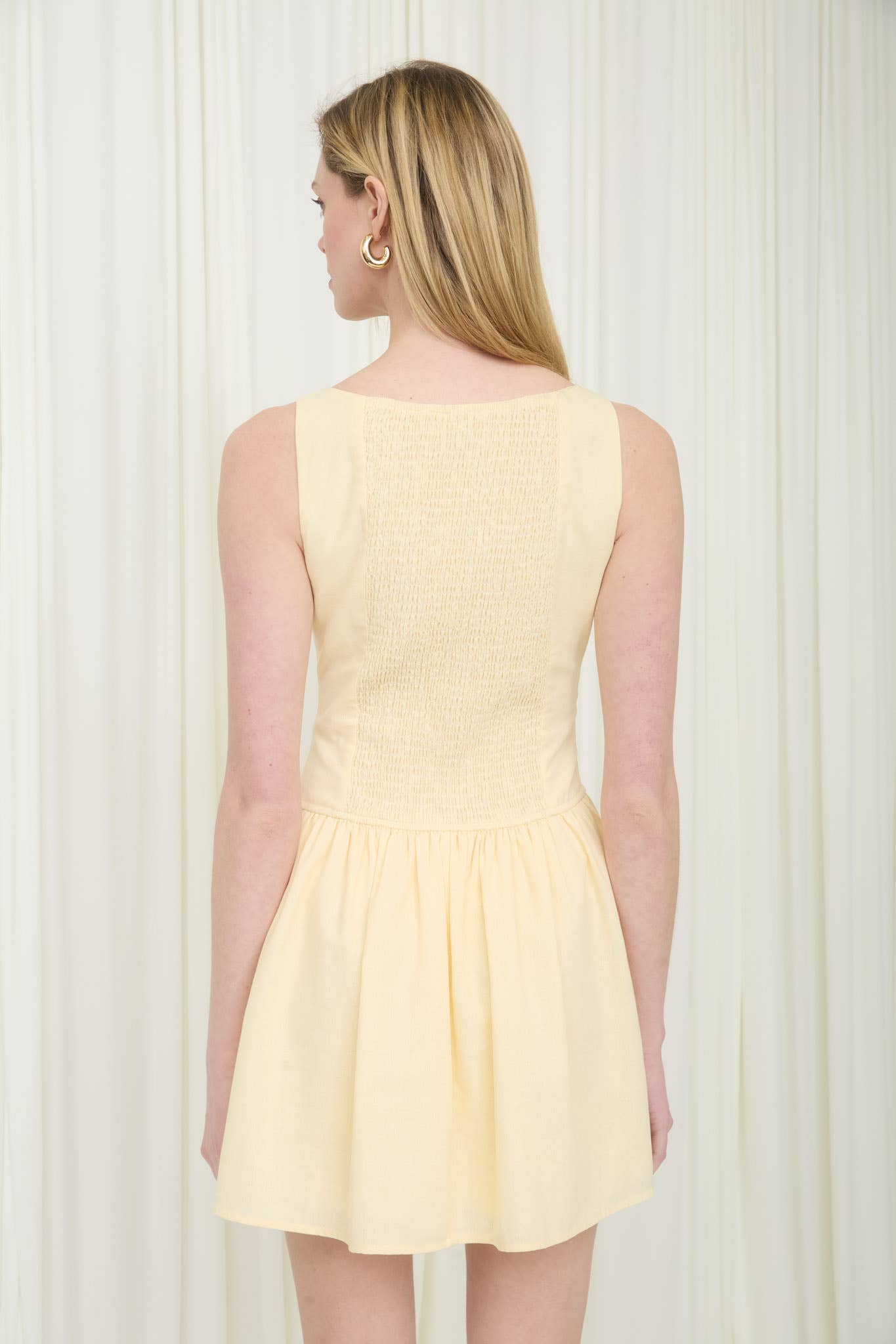 Boat Neck Linen Mini Dress: Butter Yellow