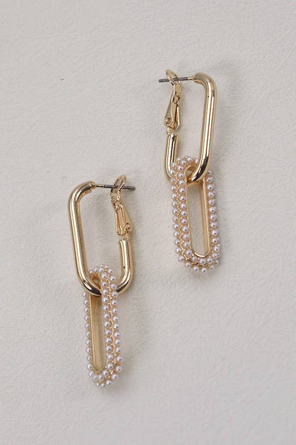 LINK CHAIN PEARL DROP EARRINGS: Gold