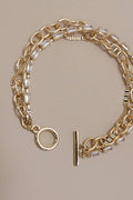 BAGUETTE STONE MULTI LAYER TOGGLE BRACELET : Gold