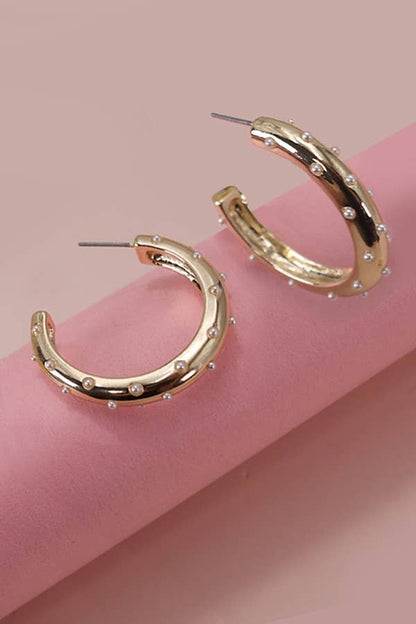 PEARL STUDDED HOOP EARRINGS :Gold