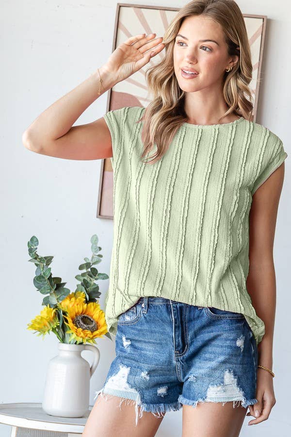 Textured Cap Sleeve Pullover Blouse: SAGE