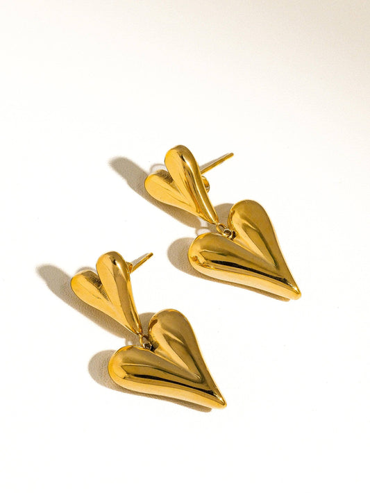18K Gold Non-Tarnish Layered Heart Earring: Gold