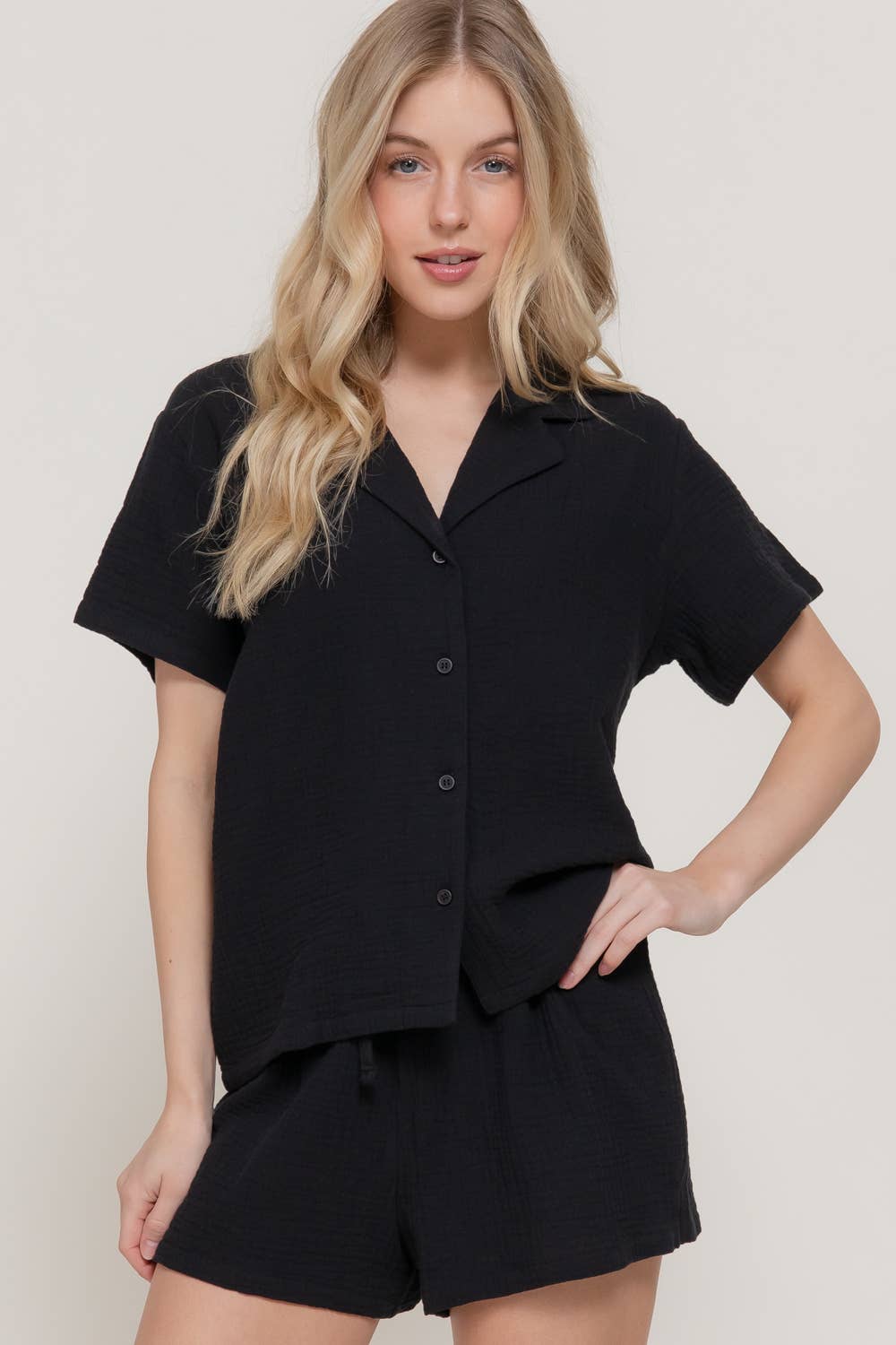 Short Sleeve Resort Set: BLACK