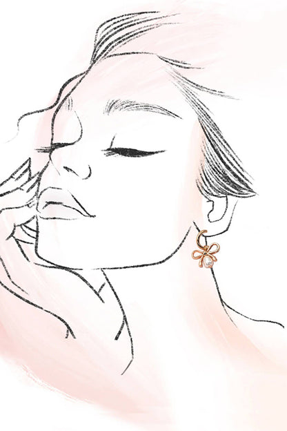 BOW PEARL DROP MINI HOOP EARRINGS: Gold
