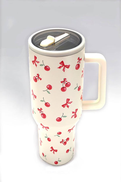 40oz SPILL FREE STAINLESS STEEL VACUUM TUMBLER : CHERRY CREAM