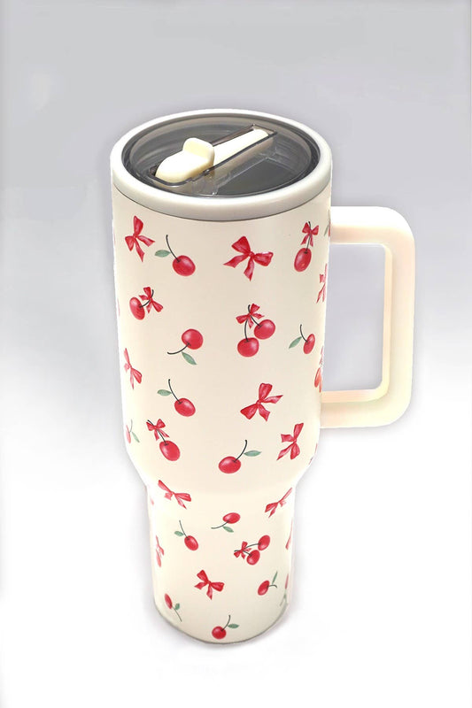 40oz SPILL FREE STAINLESS STEEL VACUUM TUMBLER : CHERRY CREAM