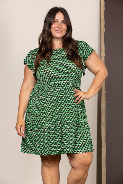 GREEN CHEVRON BUTTERFLY SLEEVES PLUS SIZE: GREEN
