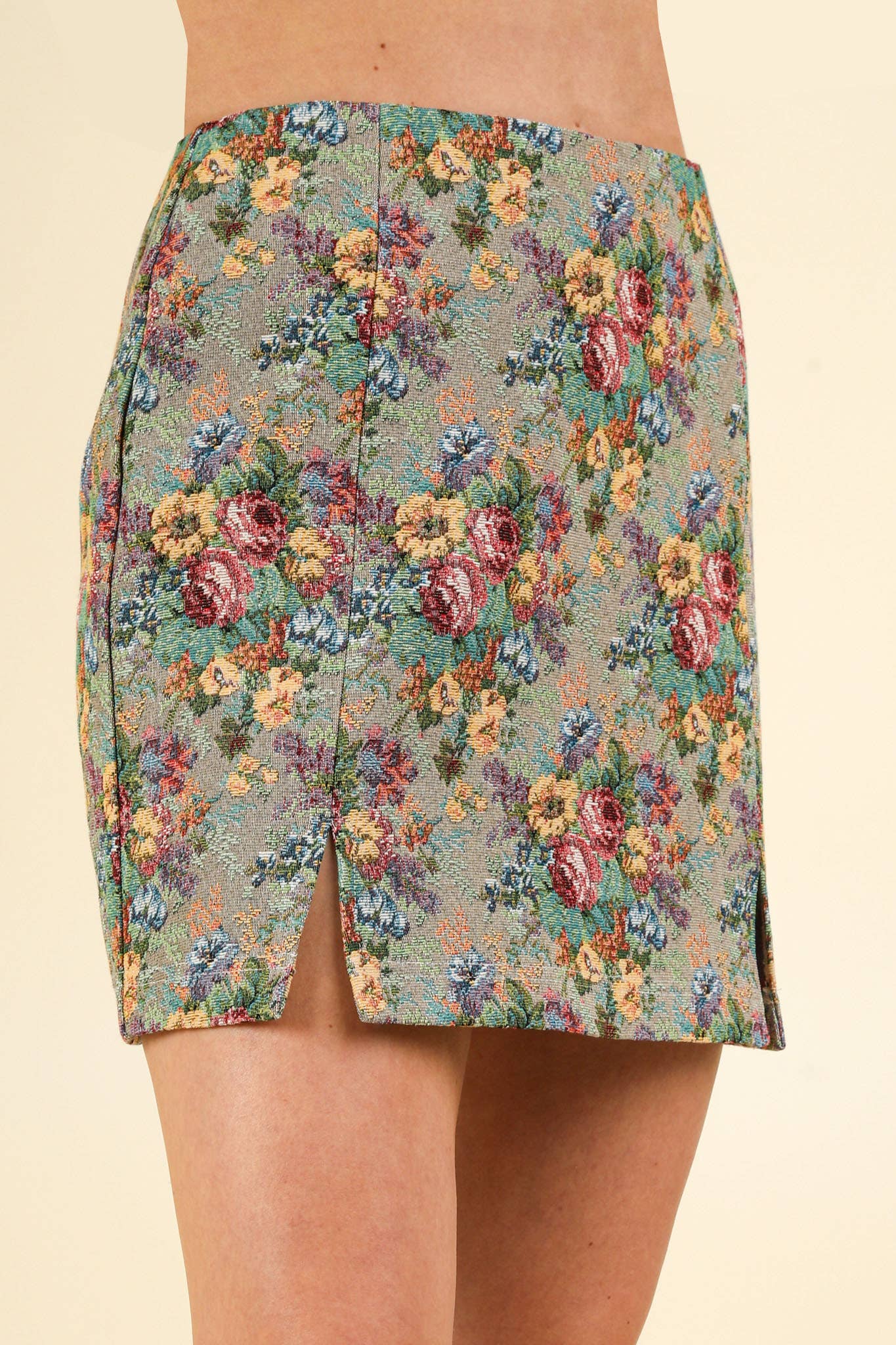 Floral Jacquard Fabric Mini Skirt