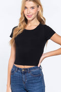 Basic Short Sleeve Crew Neck Crop: Black