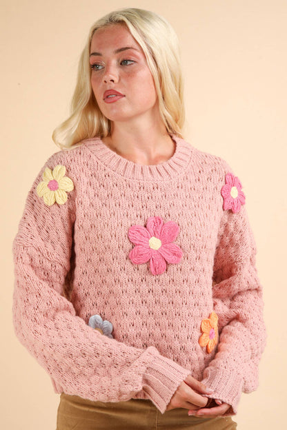 Hand Made Flower Knit Sweater Top