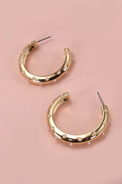 PEARL STUDDED HOOP EARRINGS :Gold